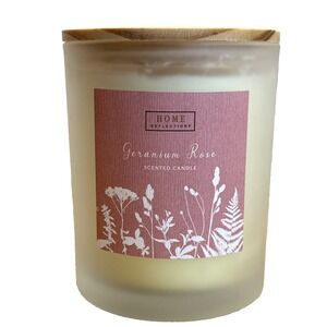 Home Reflections 16oz Geranium Rose Scented Candle Wood Old Frosted Glass